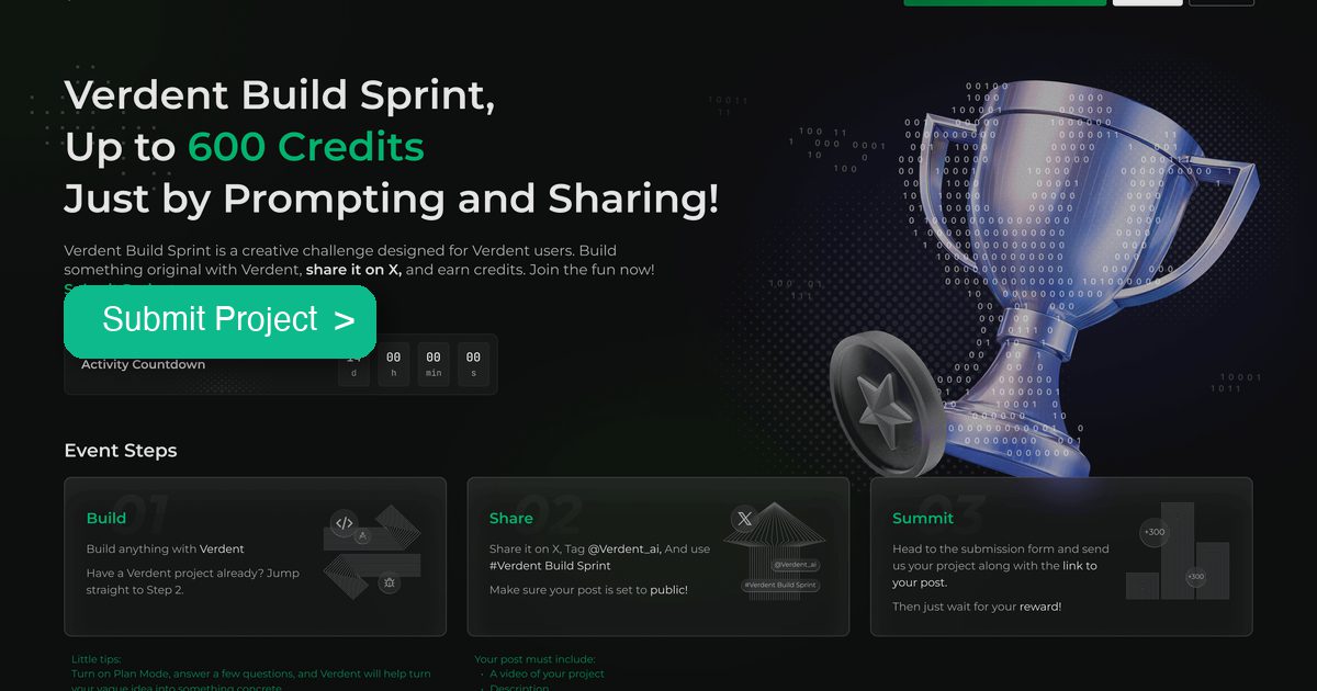 Verdent Build Sprint: Build, Share, Earn 600 Credits